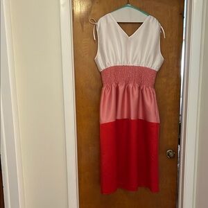 Elegant Colorblock Midi Dress in Cream and Red